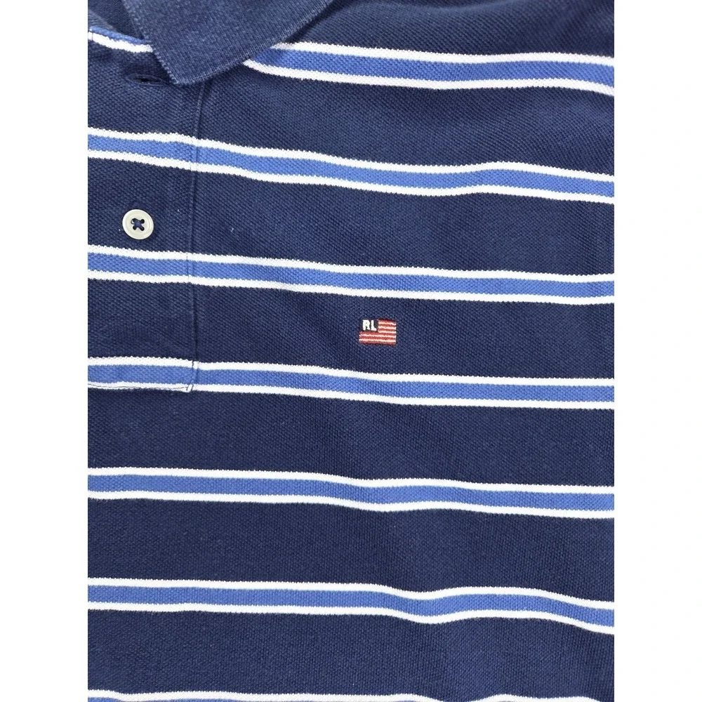 Vintage Polo Jeans Co Ralph Lauren Polo Shirt Mens Large Blue Striped RL Flag
